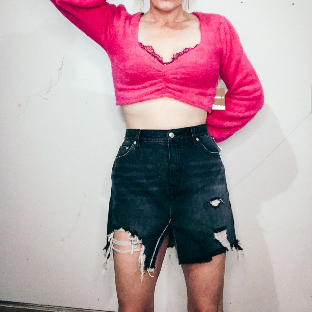 Free People distressed denim skirt